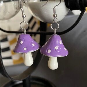 Hand Crafted Purple and White Mushroom Earrings
